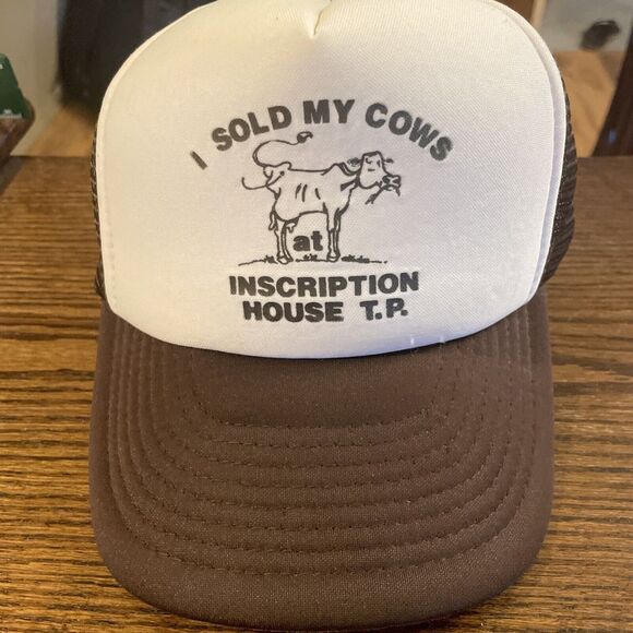 VTG Snap Back Trucker Hat Cattle Cow Auction Inscription House Trading Post 80’s - Picture 1 of 8